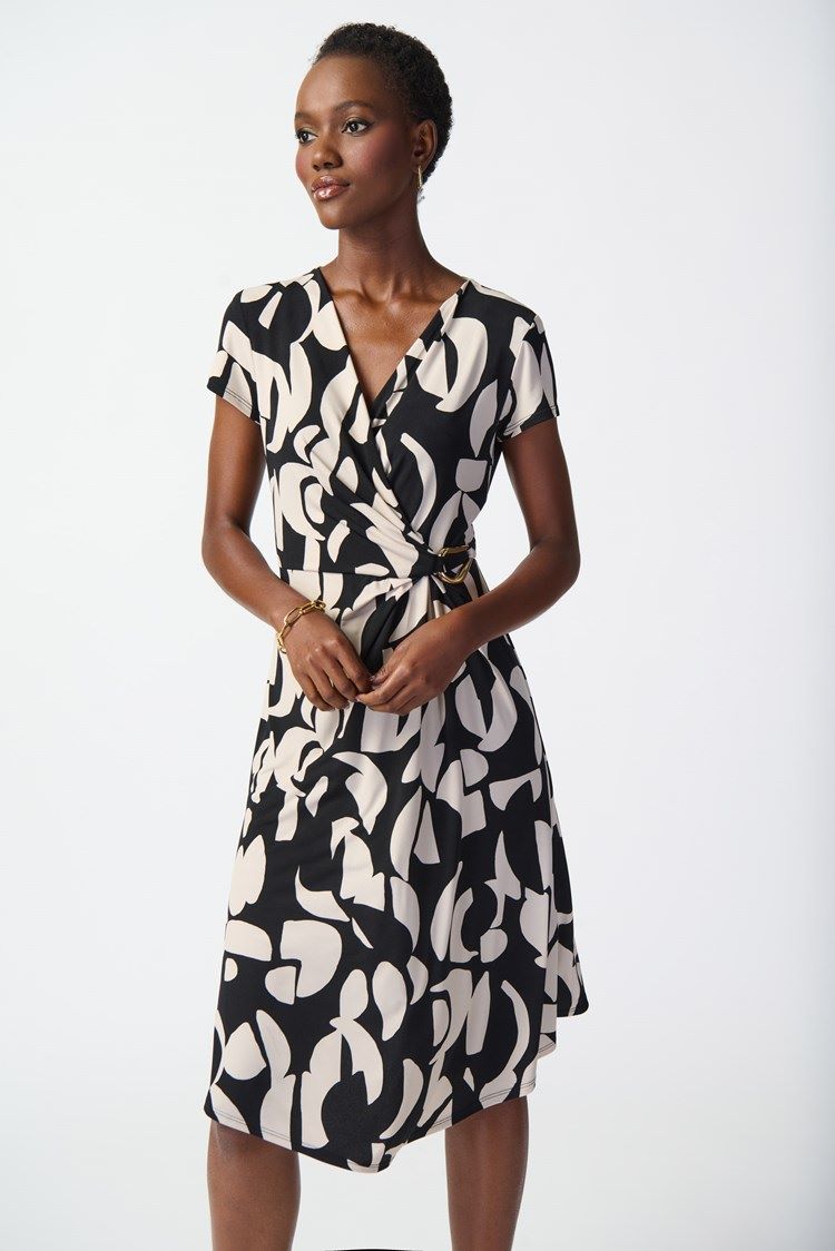 Joseph Ribkoff Style: 241029 printed wrap dress with buckle