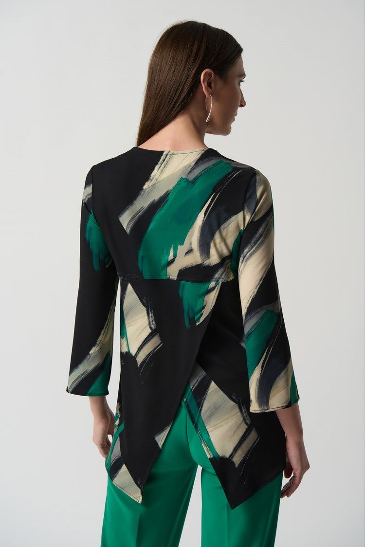 Joseph Ribkoff Style: 233178 green abstract back slit top 