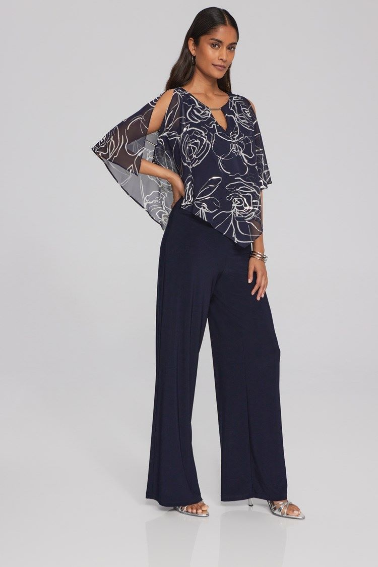﻿Joseph Ribkoff Style: 241783 Printed Keyhole Neck Top Midnight Side View