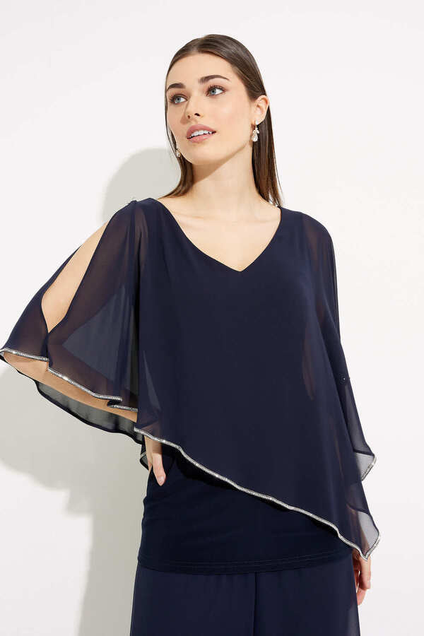Float through your evening in enchanting style with the Joseph Ribkoff Layered Poncho Tunic. Crafted from delicate chiffon in a Grecian-goddess-inspired silhouette, this lightweight and breathable tunic is finished with a soft handkerchief hem adorned with shimmering rhinestones, allowing you to sparkle in your sophisticated look.