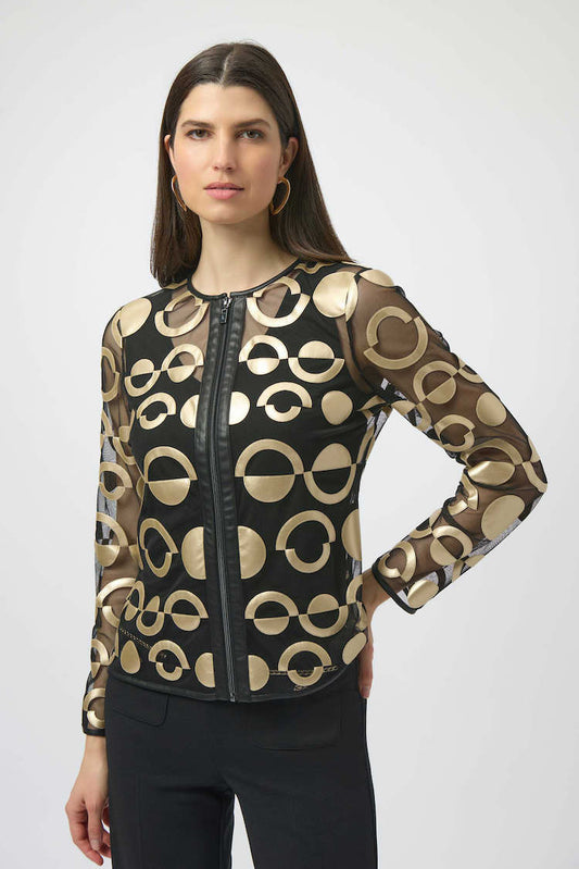 Abstract Zipper Long-sleeve Top