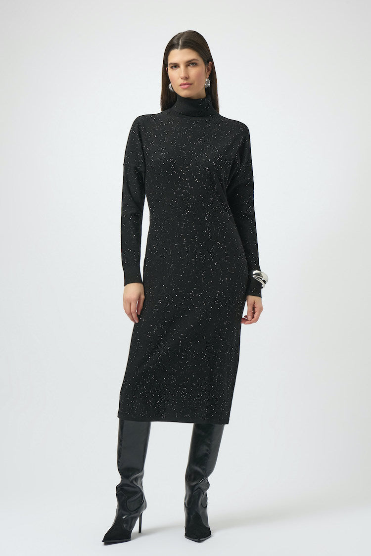Midi Sequined Knit Turtleneck Dress