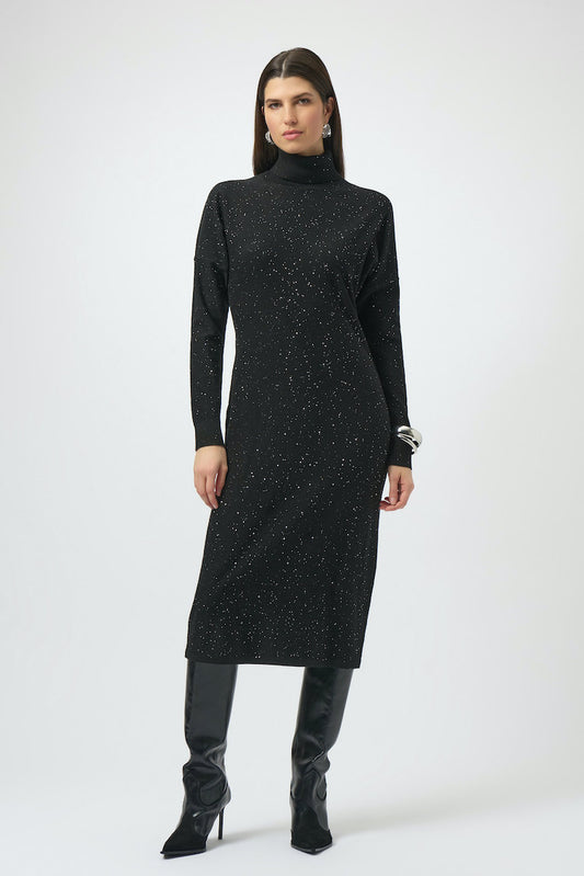 Midi Sequined Knit Turtleneck Dress