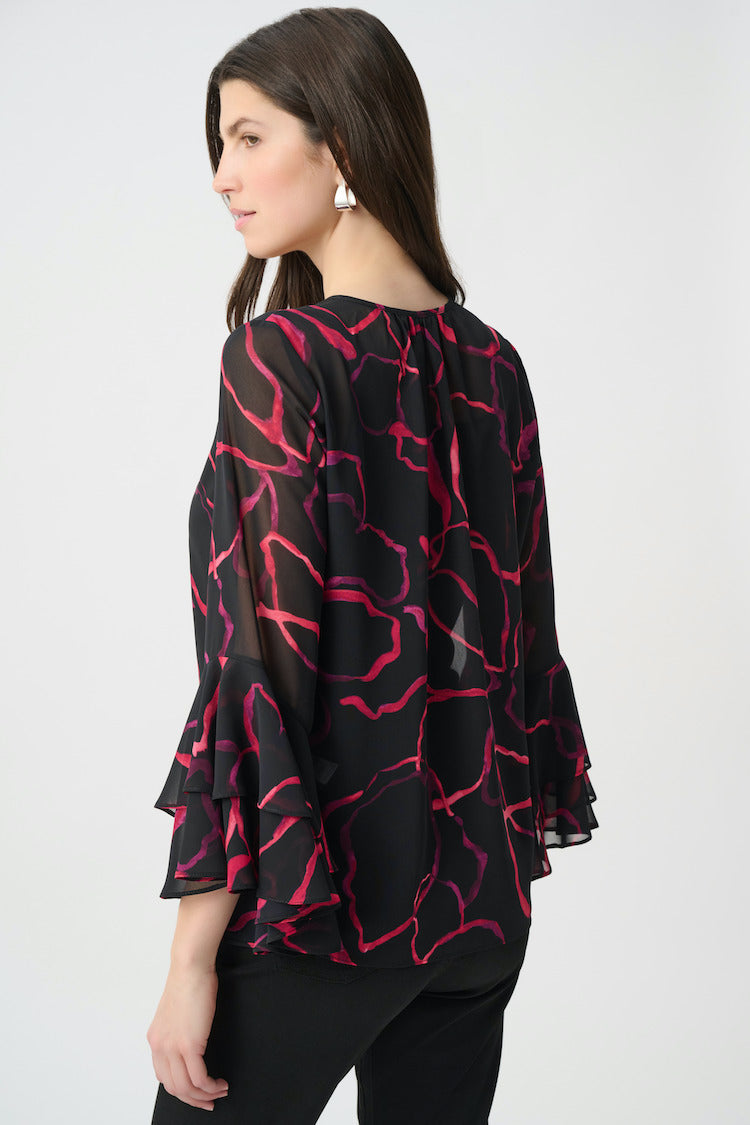 Joseph Ribkoff Floral Chiffon Tie-Neck Top