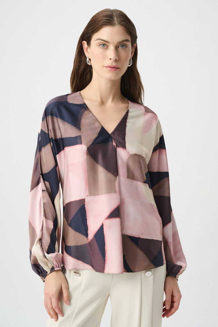 Joseph Ribkoff Geometric Print Satin Top