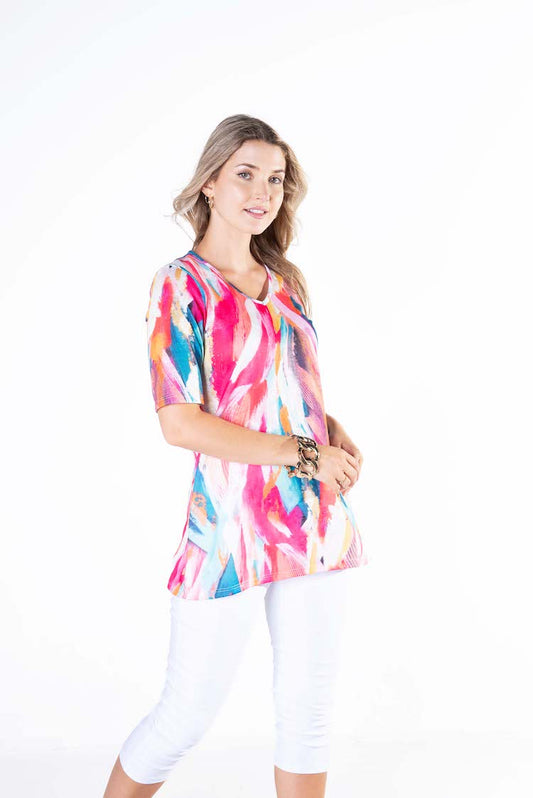 V-Neck Abstract Print Short Sleeve