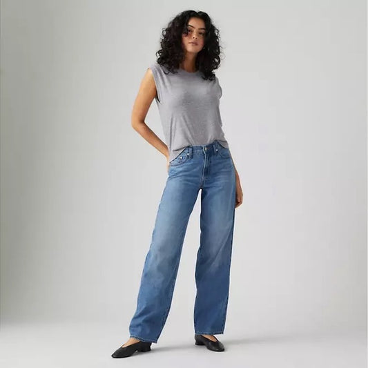 Shop Levi's Baggy Dad Linen+ women's jeans at Fashionista + The Loft. Lightweight denim with a relaxed mid-rise straight-leg fit. 