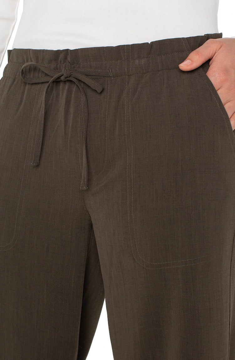 Pull-on Tie Waist Wide Leg Ankle