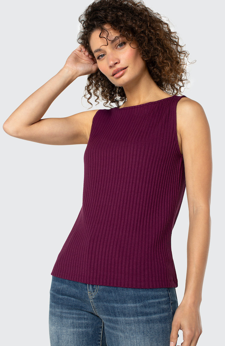 Sleeveless Boat Neck Rib Knit Top