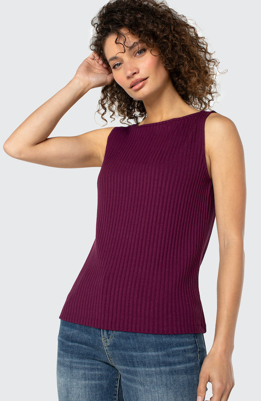 Sleeveless Boat Neck Rib Knit Top
