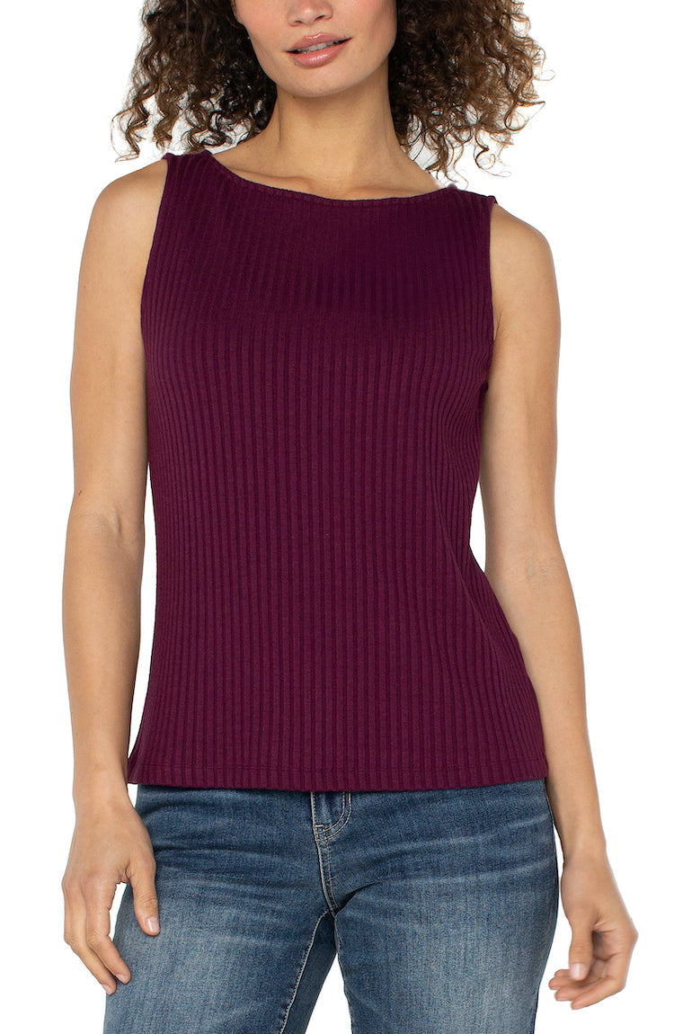 Sleeveless Boat Neck Rib Knit Top