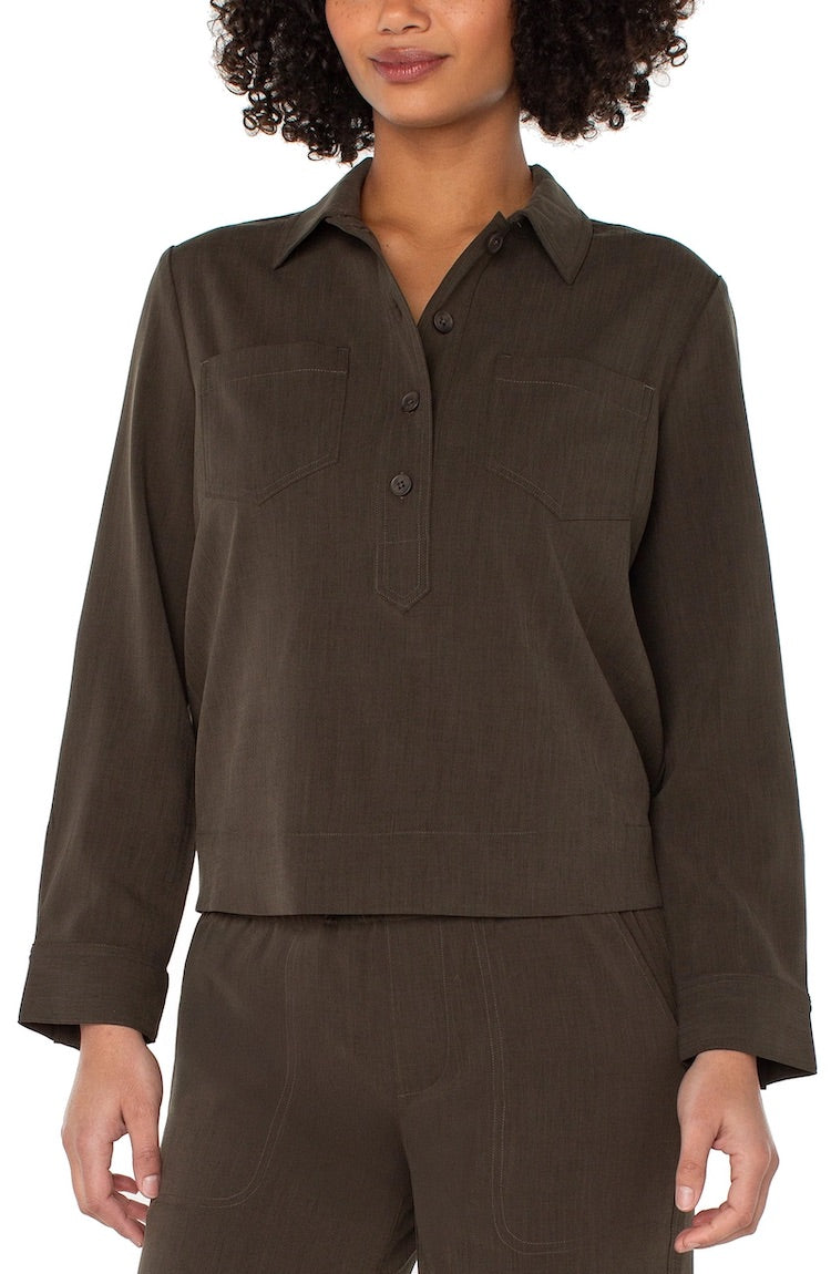 Popover Shirt With Elastic Waist