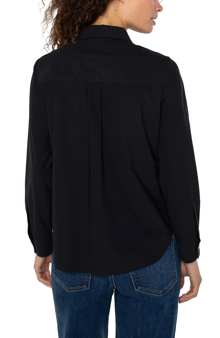 Long Sleeve Collared Zip Front Knit Shirt