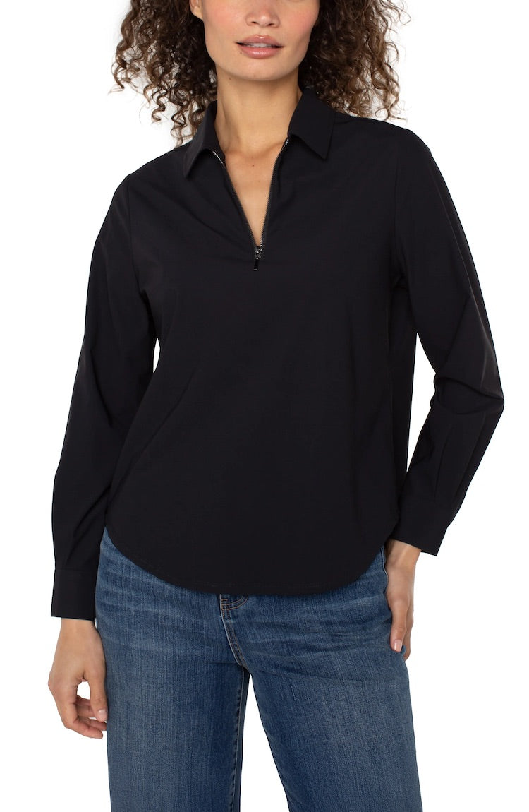 Long Sleeve Collared Zip Front Knit Shirt