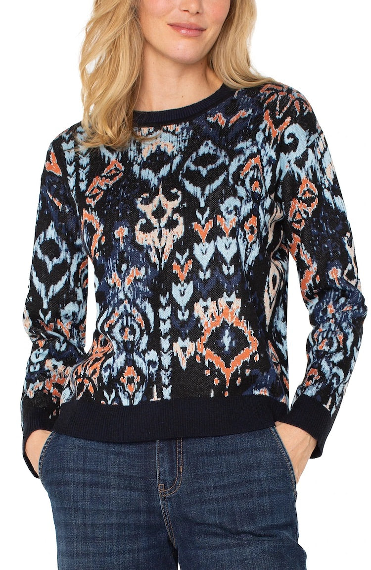 Long Sleeve Drop Shoulder Jacquard Sweater