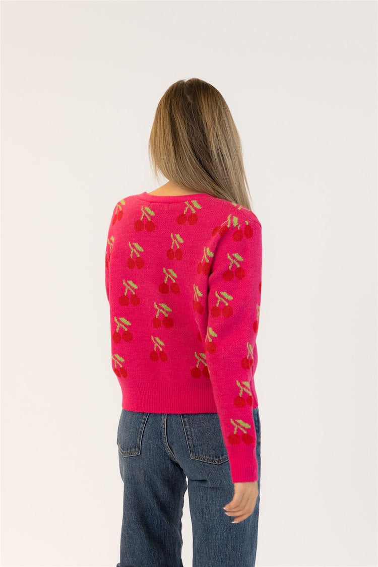 Kailie Cherry Print Button Up Sweater