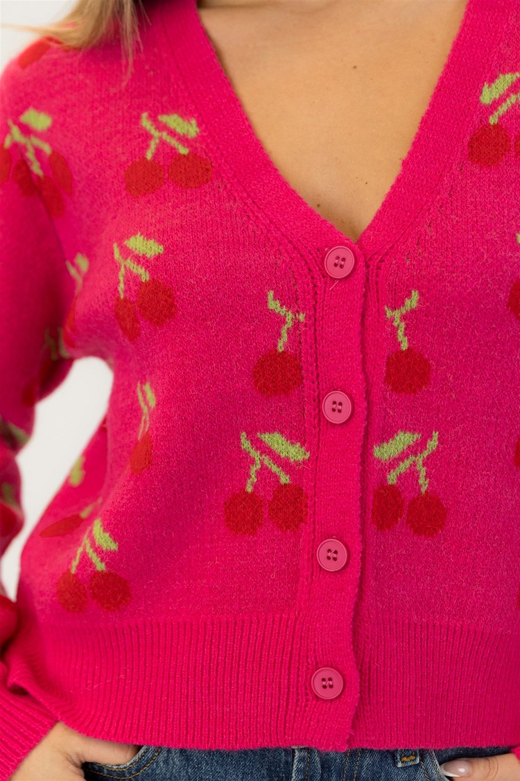 Kailie Cherry Print Button Up Sweater