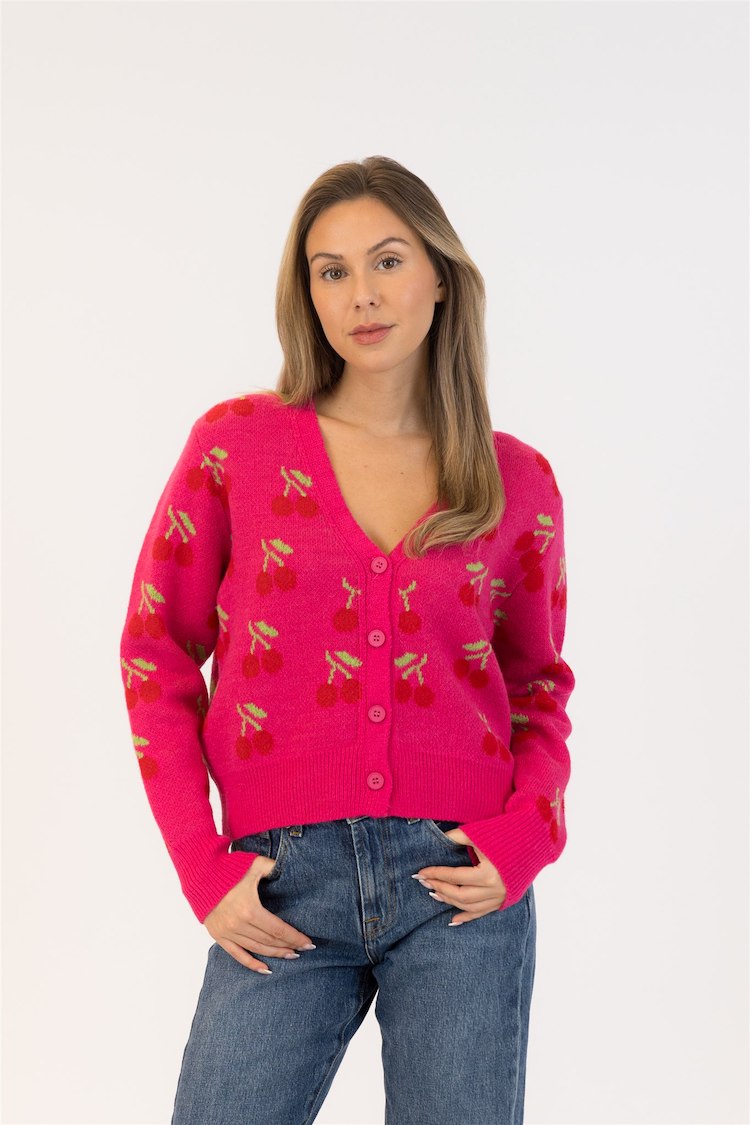 Kailie Cherry Print Button Up Sweater