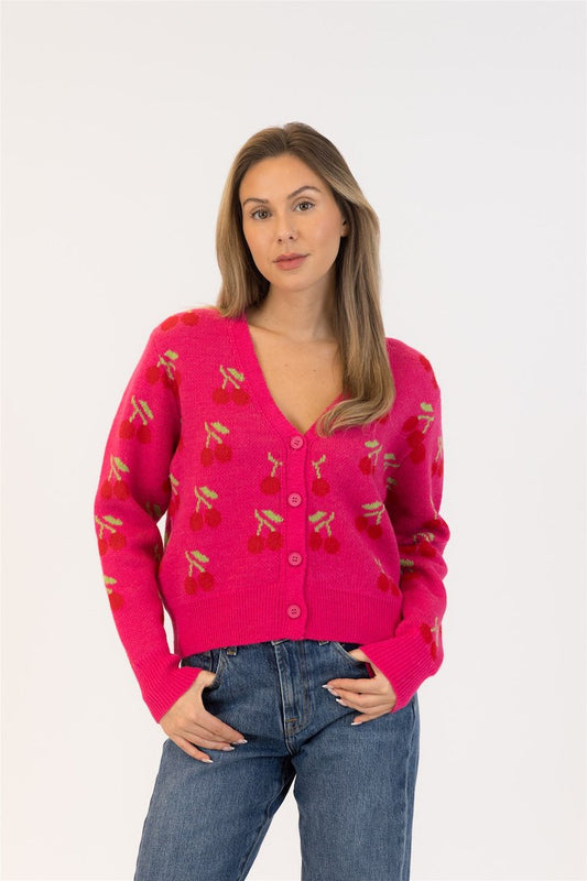 Kailie Cherry Print Button Up Sweater