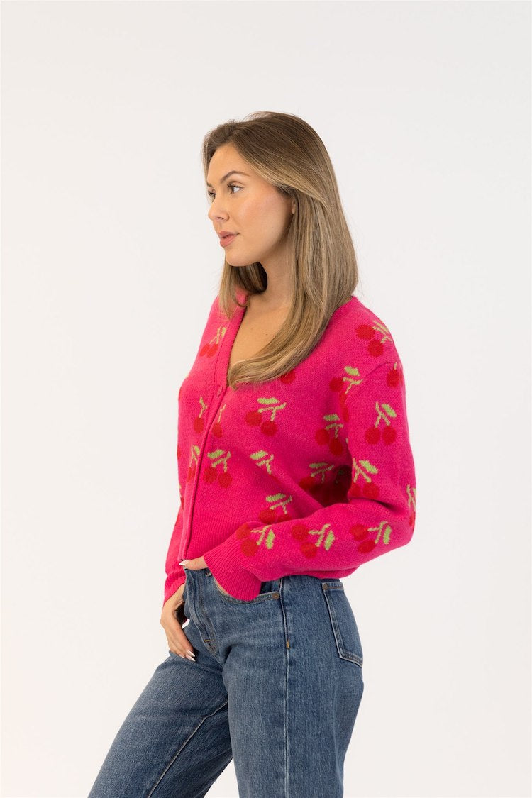 Kailie Cherry Print Button Up Sweater