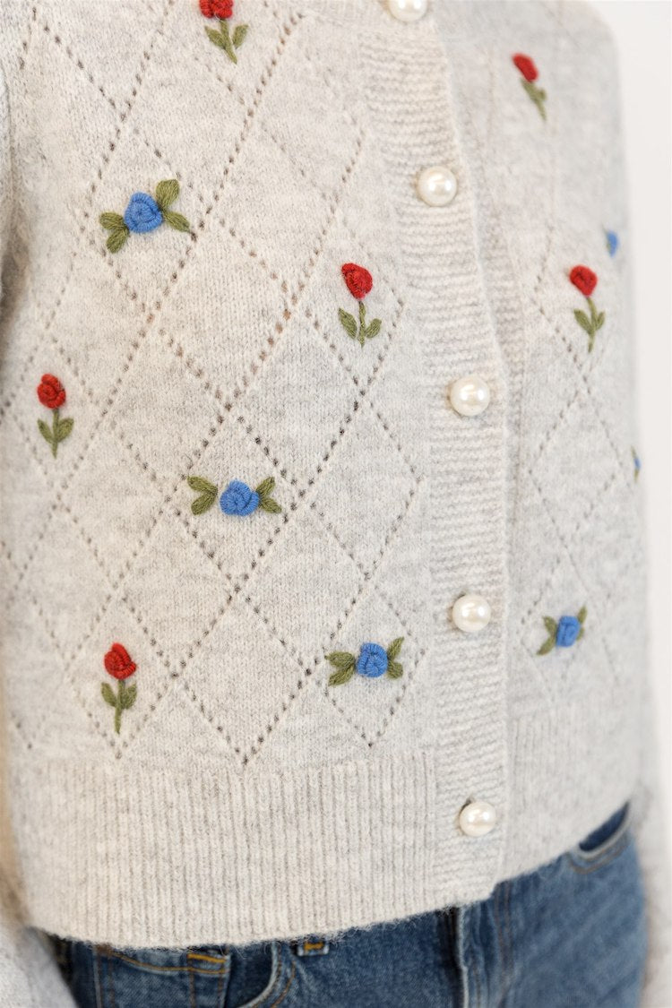 Lacey Rose Embroidery Button Front Sweater