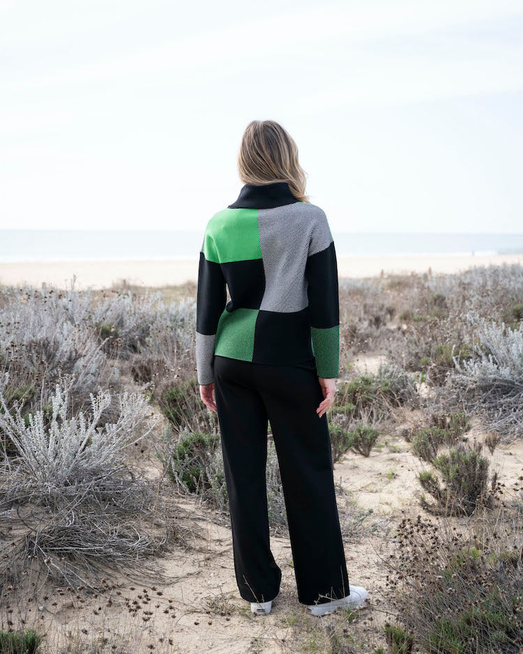 Patch Print Cowl Neck Long Sleeve