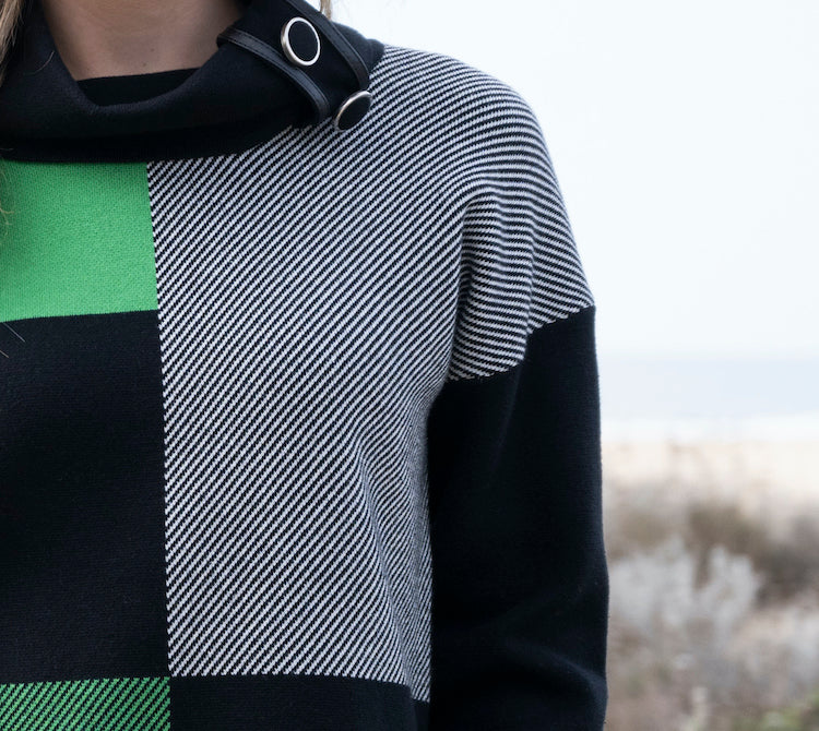 Patch Print Cowl Neck Long Sleeve