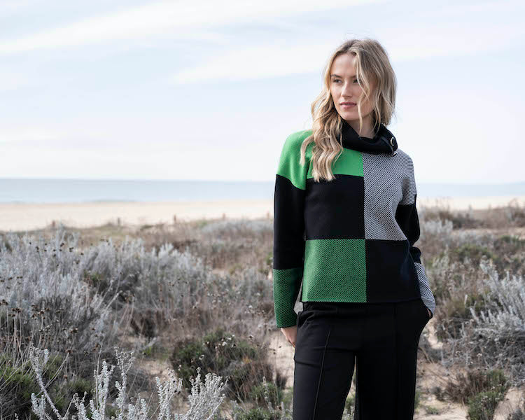 Patch Print Cowl Neck Long Sleeve