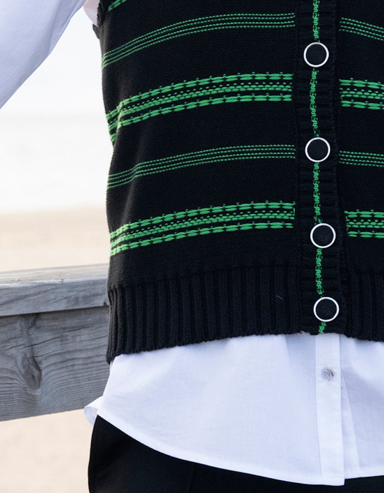 Button Front Stripe Sweater Vest