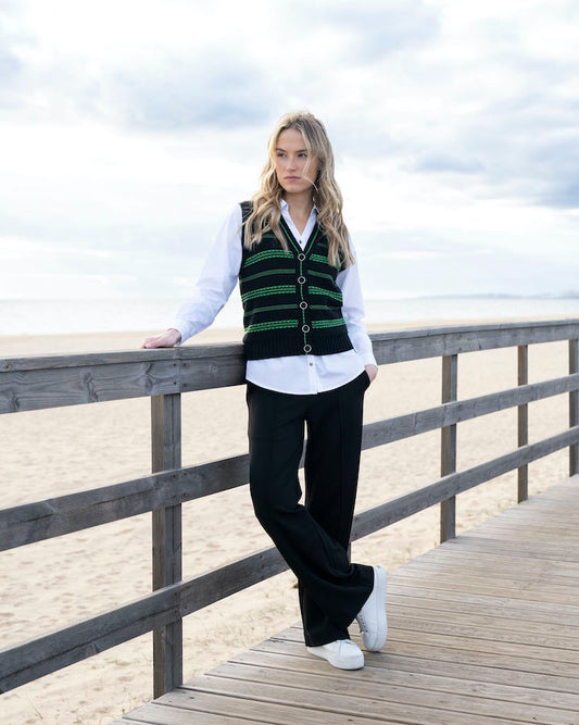 Button Front Stripe Sweater Vest