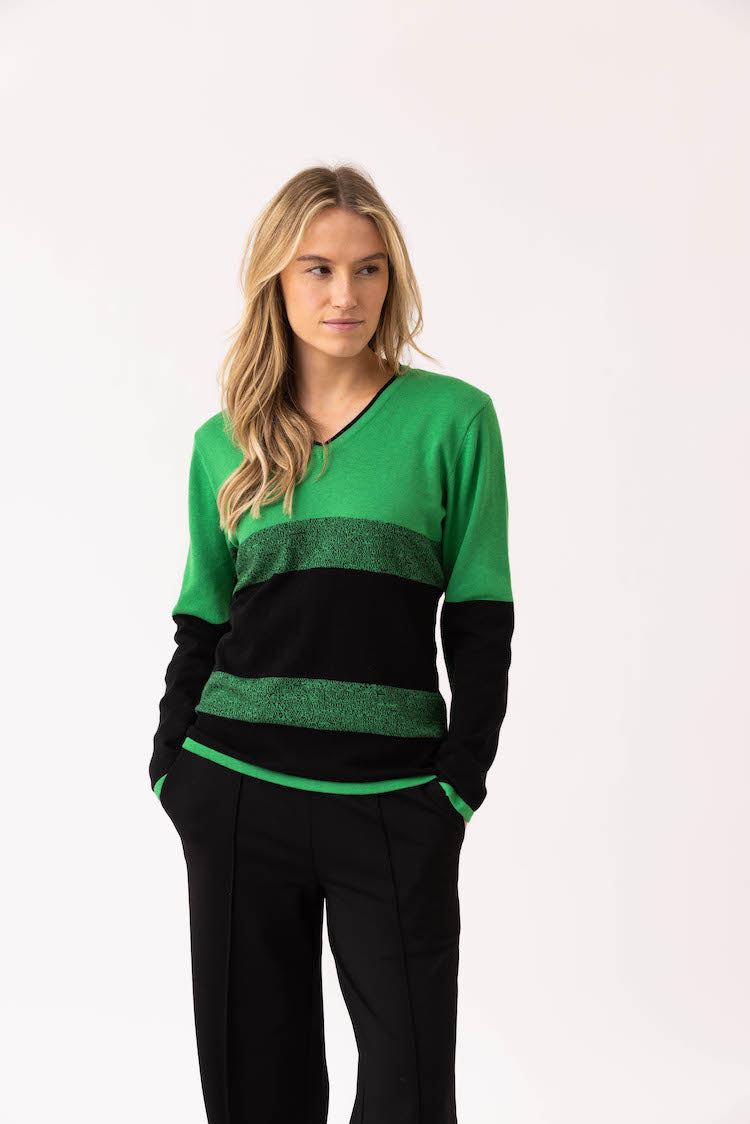 Stripe V-Neck Long Sleeve