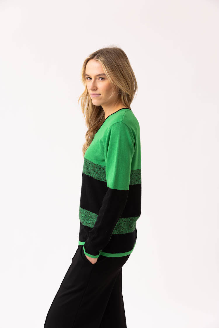 Stripe V-Neck Long Sleeve