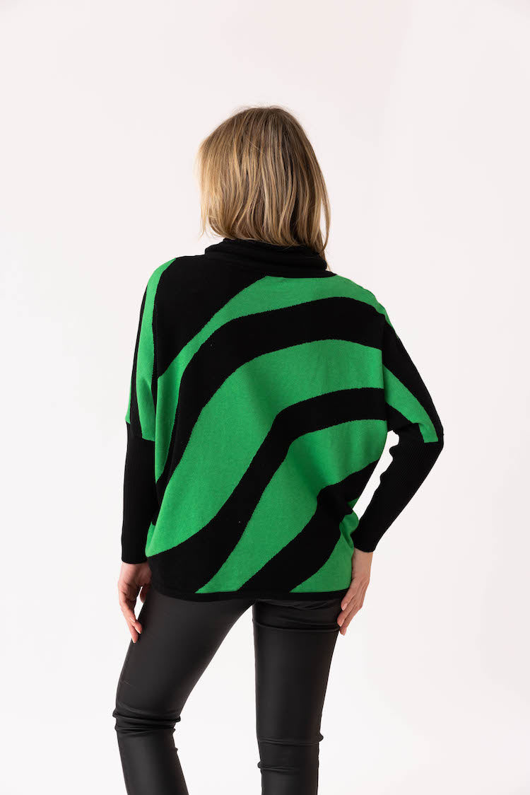 Stripe Cowl Neck Long Sleeve