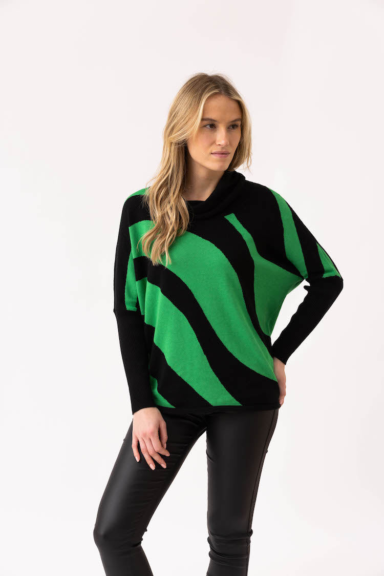 Stripe Cowl Neck Long Sleeve
