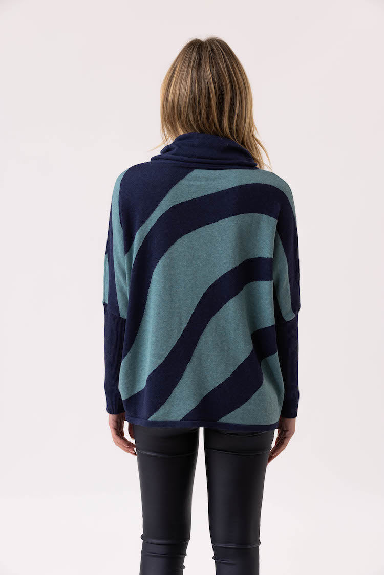 Stripe Cowl Neck Long Sleeve