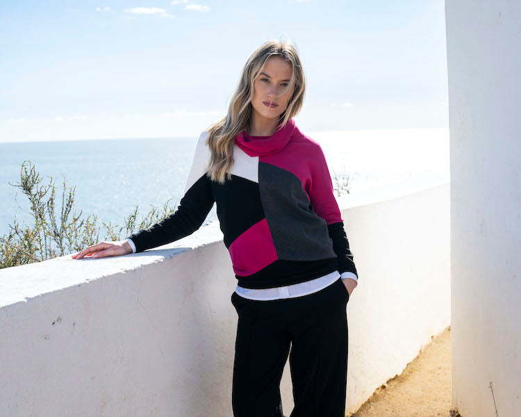 Cowl Neck Color Block Long Sleeve