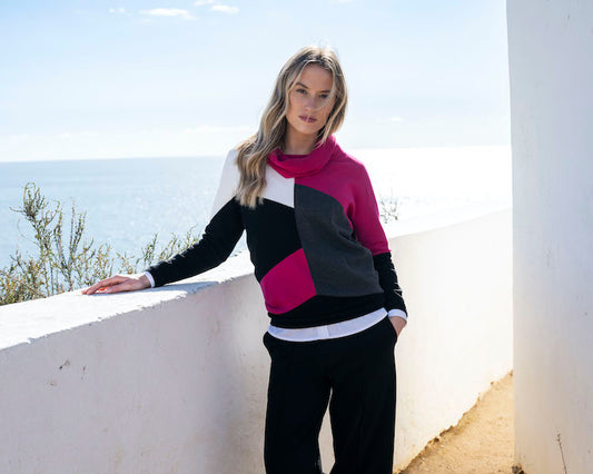 Cowl Neck Color Block Long Sleeve