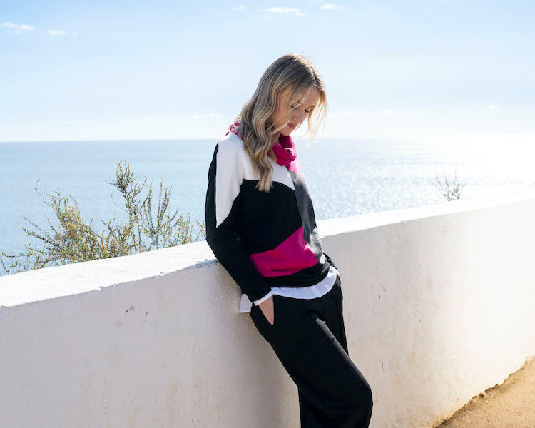 Cowl Neck Color Block Long Sleeve