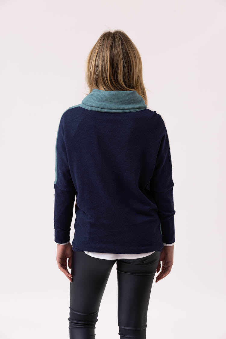 Cowl Neck Color Block Long Sleeve