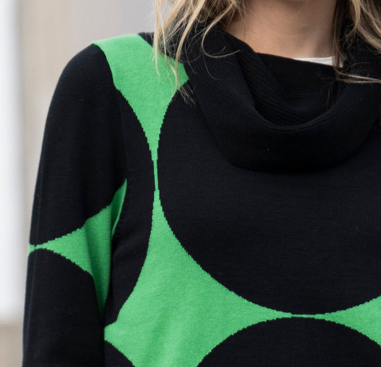 Dot Print Cowl Neck Long Sleeve