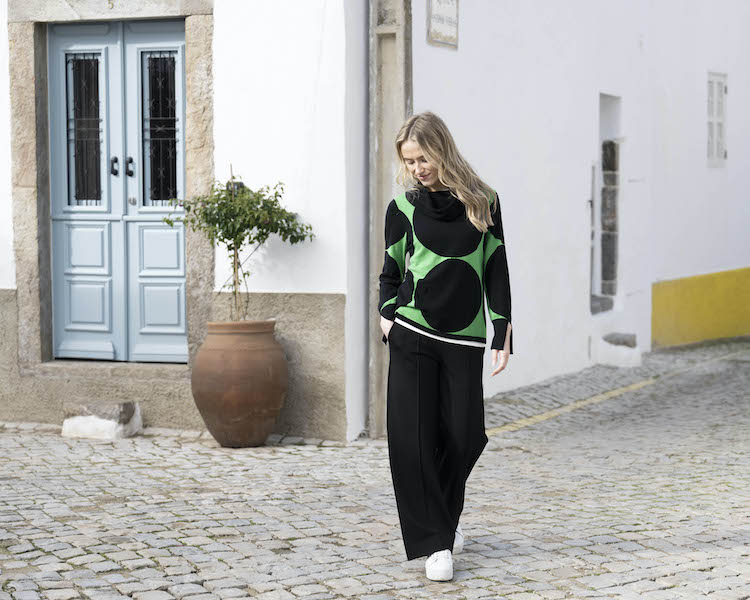 Dot Print Cowl Neck Long Sleeve