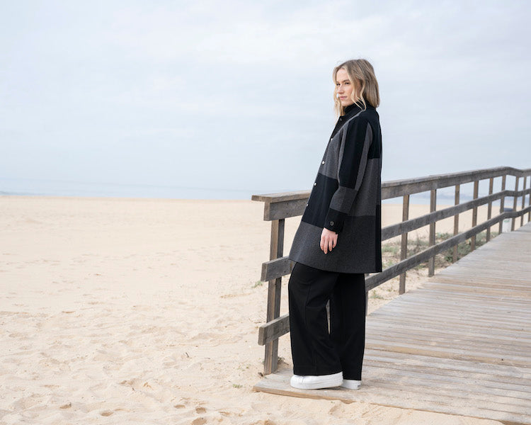 Color Block Button Front Coat