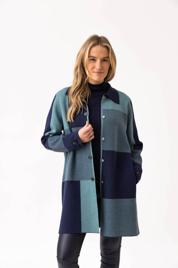 Color Block Button Front Coat