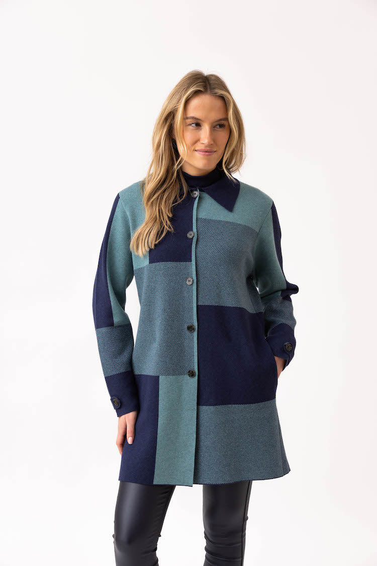 Color Block Button Front Coat