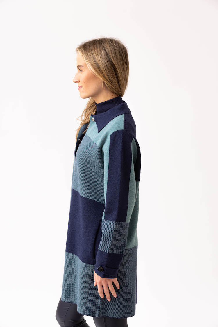 Color Block Button Front Coat