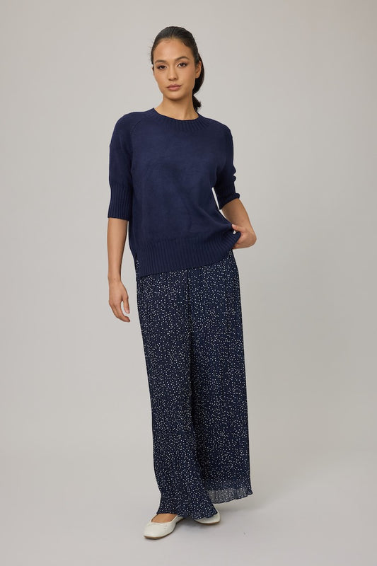 Short Sleeve Crew Knit Sweater With Ribbing