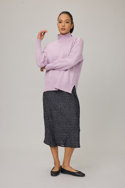 Essential Mock Neck Knit Sweater w/ Ribbing and Slits