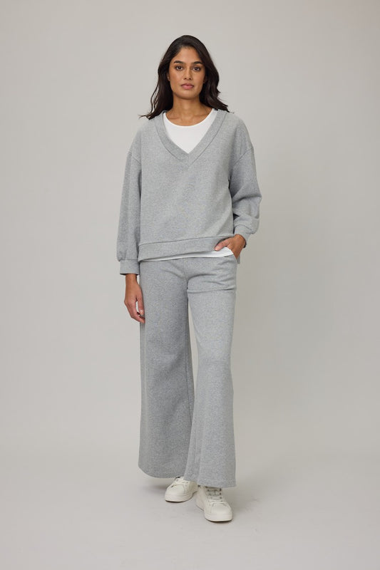 Oversized V-Neck Terry Cotton Lounge Sweater