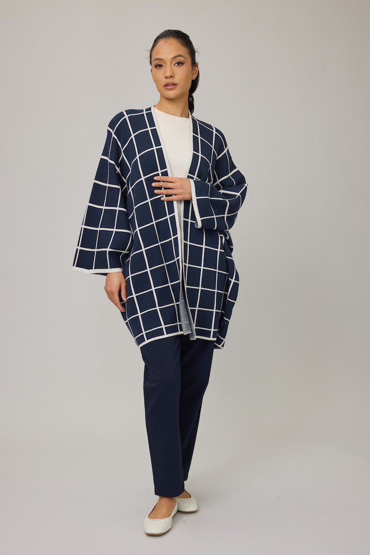 Check Knit Pattern Coat