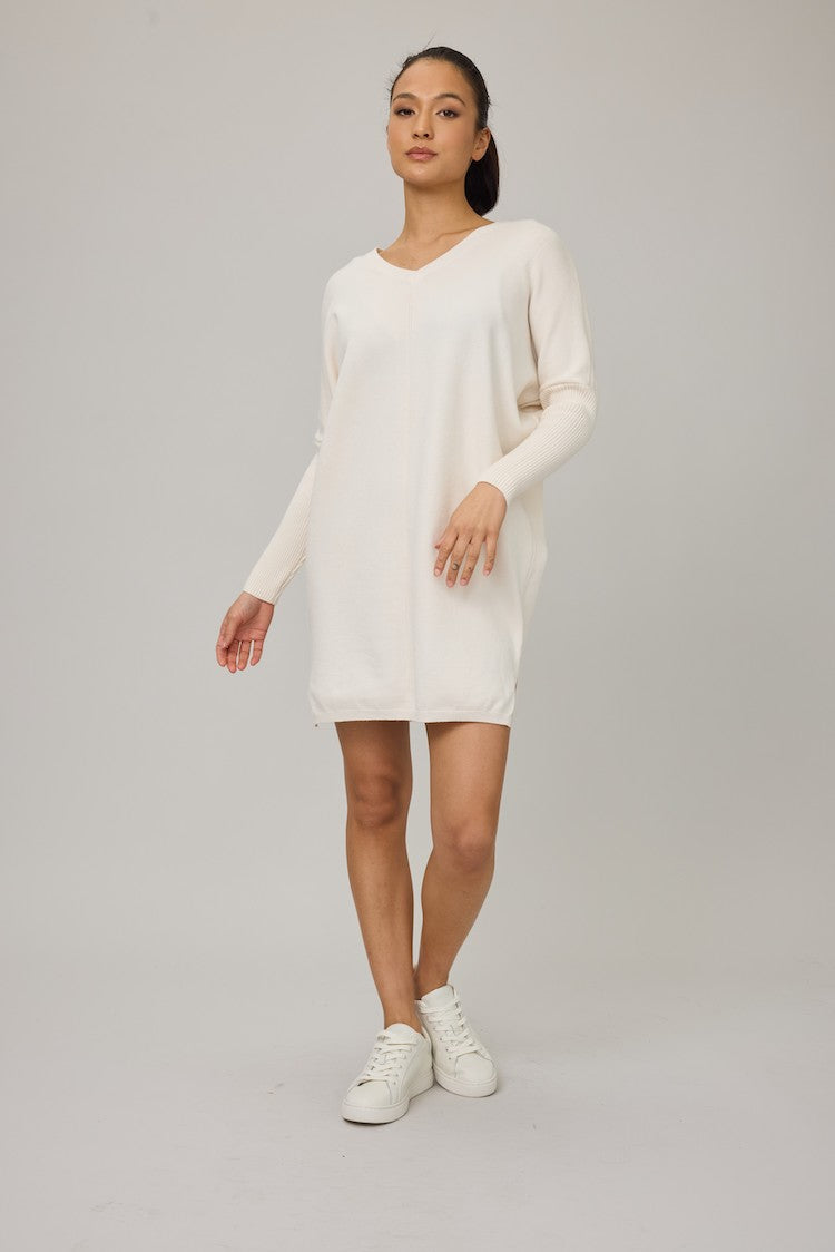 Knit Dress With Ribbed Sleeves